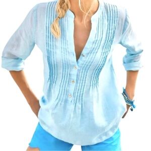 Lilly Pulitzer Top Linen Tunic Frenchie Blue Sarasota Size XS